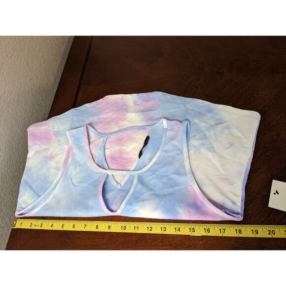 Tresics Luxe Cropped Tank Top Small Blue Pink TieDye Sleeveless Keyhole Knit New - Picture 5 of 9
